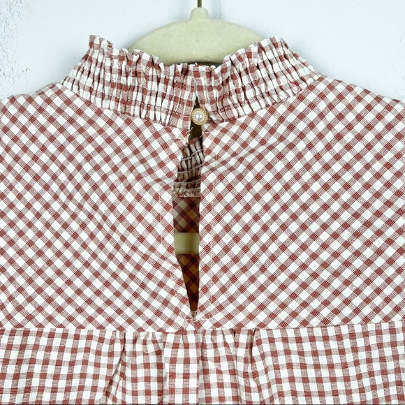 Andree by Unit Ivory and Rust Gingham Peasant Top - Picture 5 of 7